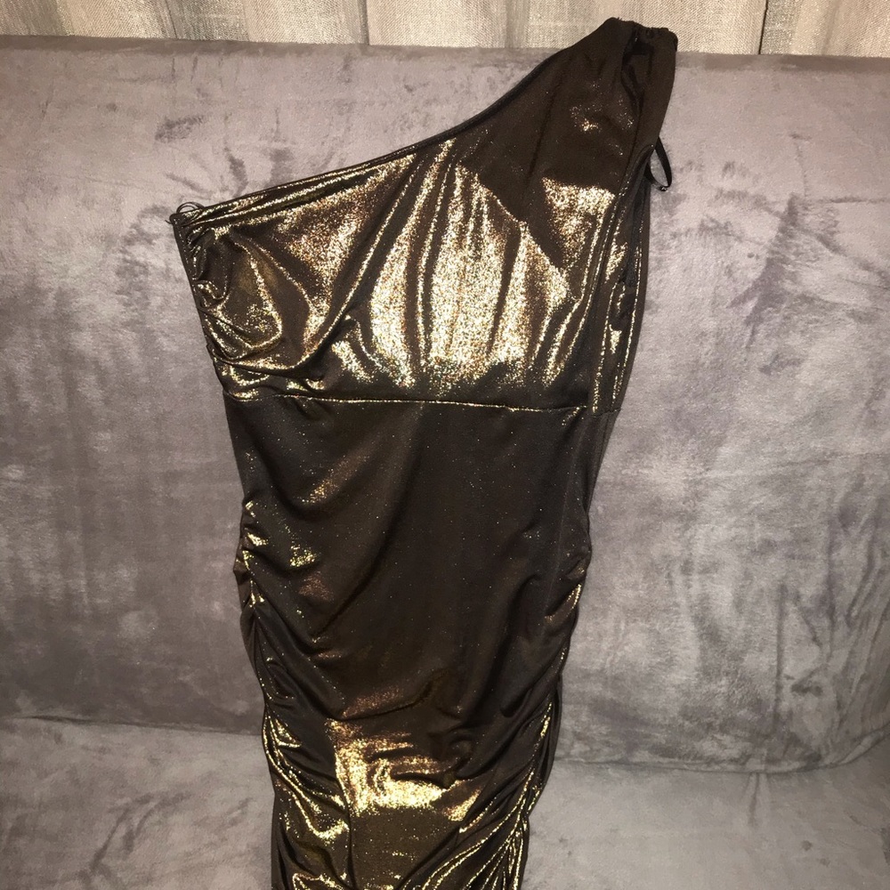 One Shoulder Gold Metallic Dress